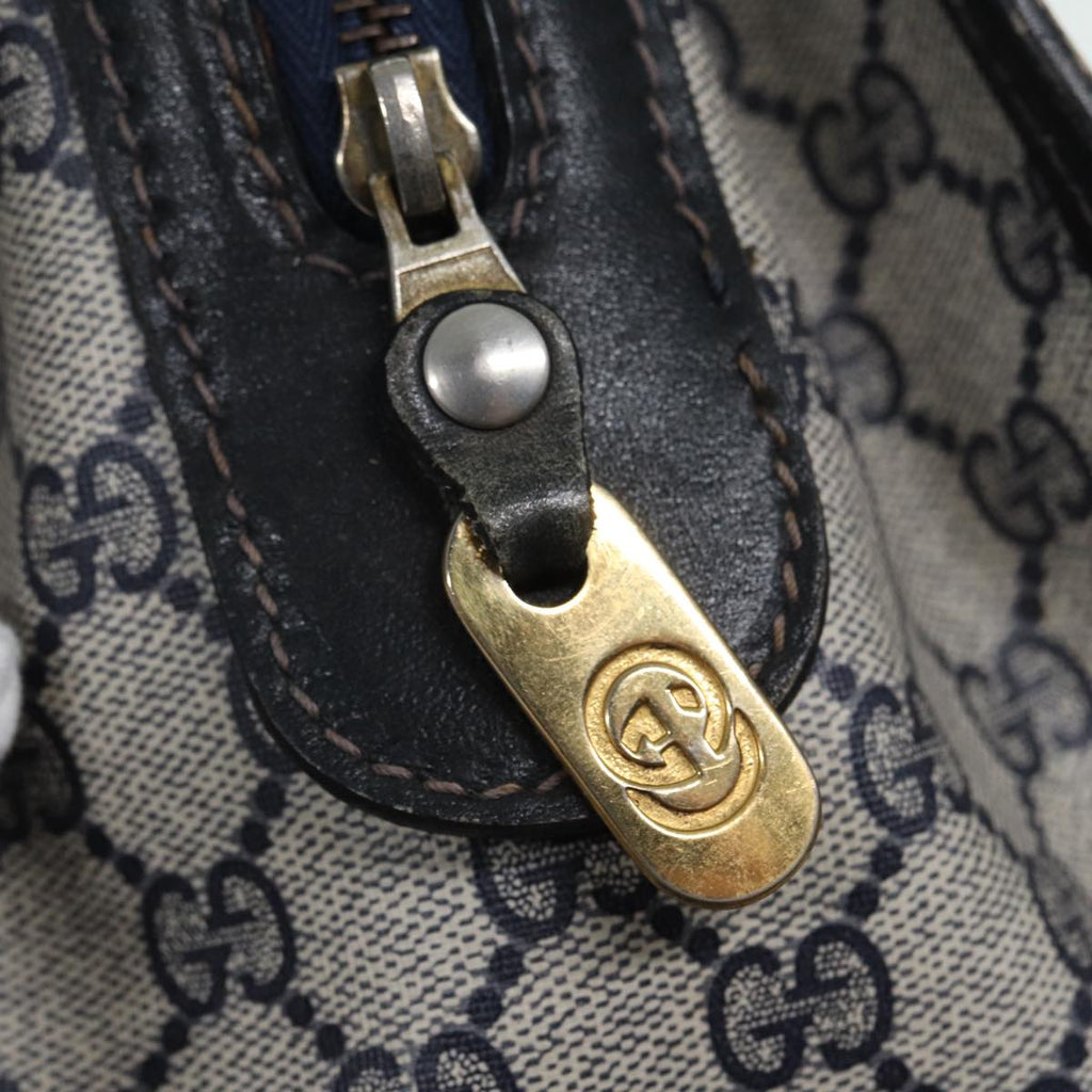 GUCCI GG Supreme Sherry Line Hand Bag PVC Leather Navy Gold 88649