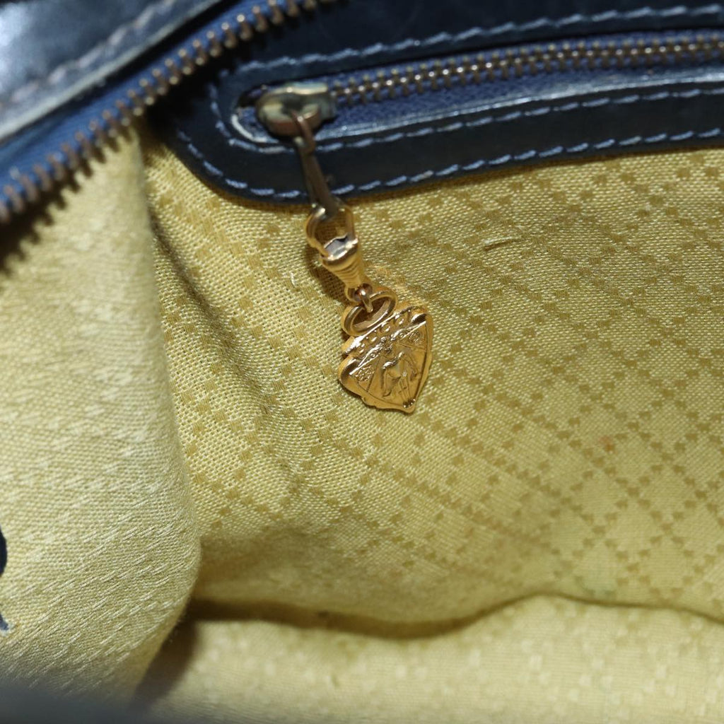 GUCCI GG Supreme Sherry Line Hand Bag PVC Leather Navy Gold 88649