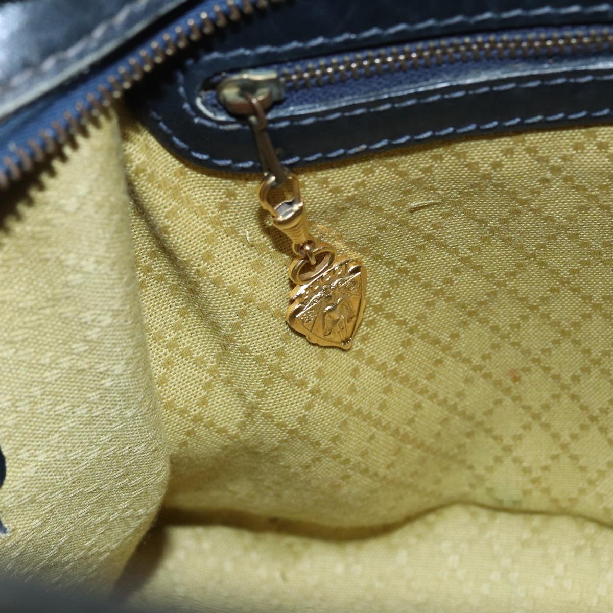 GUCCI GG Supreme Sherry Line Hand Bag PVC Leather Navy Gold 88649