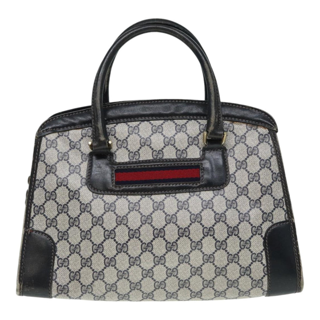 GUCCI GG Supreme Sherry Line Hand Bag PVC Leather Navy Gold 88649