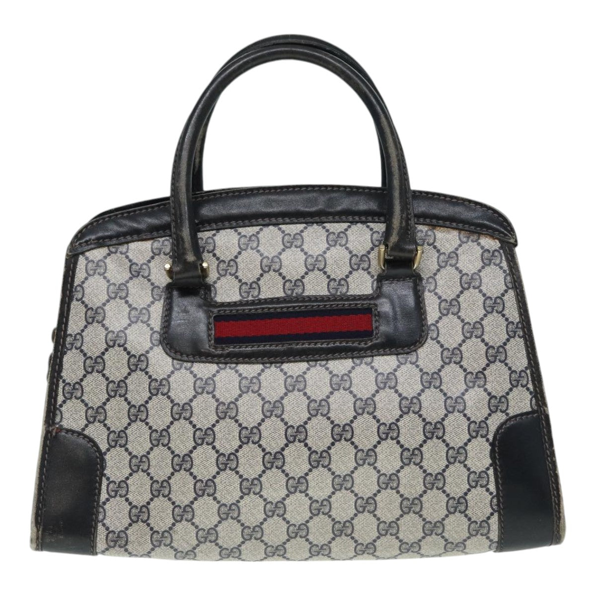 GUCCI GG Supreme Sherry Line Hand Bag PVC Leather Navy Gold 88649