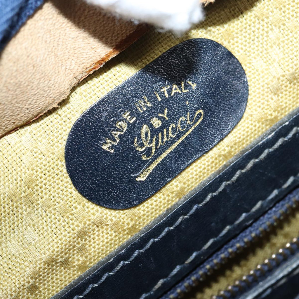 GUCCI GG Supreme Sherry Line Hand Bag PVC Leather Navy Gold 88649
