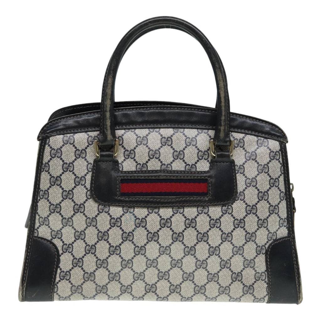 GUCCI GG Supreme Sherry Line Hand Bag PVC Leather Navy Gold 88649