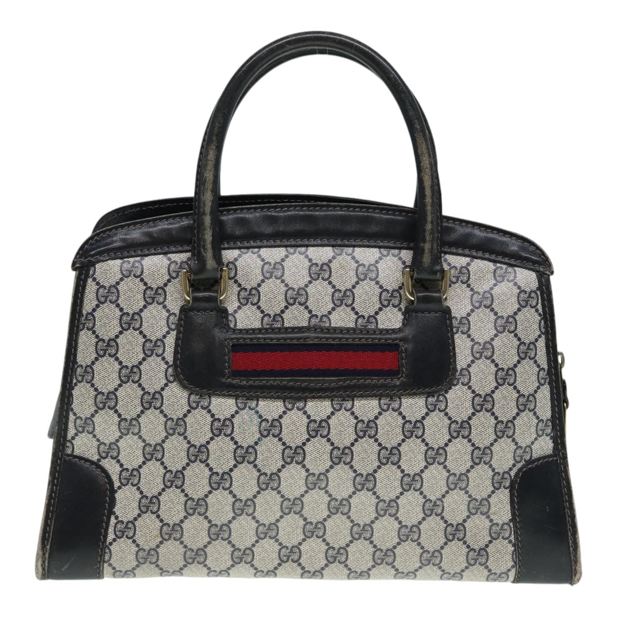 GUCCI GG Supreme Sherry Line Hand Bag PVC Leather Navy Gold 88649