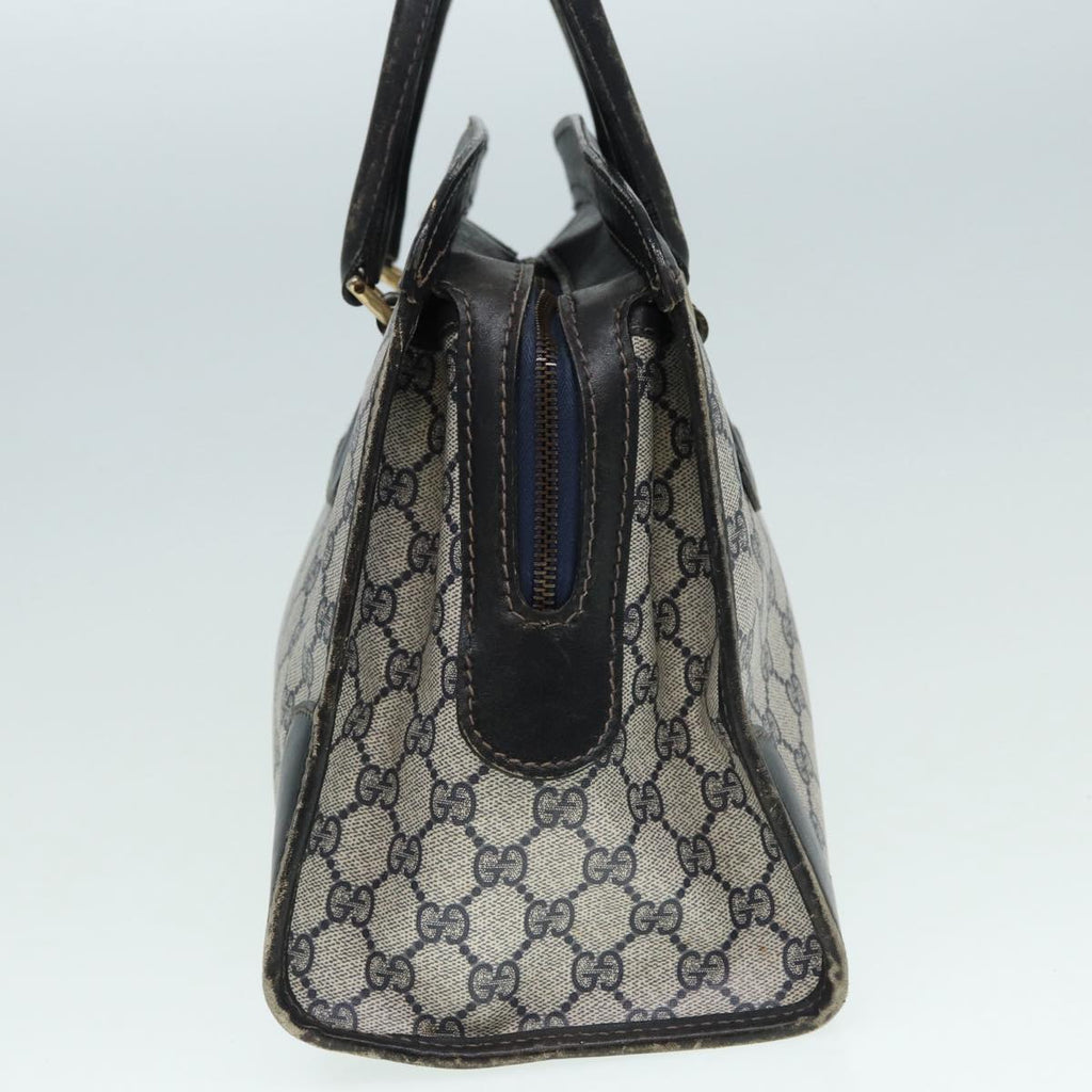 GUCCI GG Supreme Sherry Line Hand Bag PVC Leather Navy Gold 88649