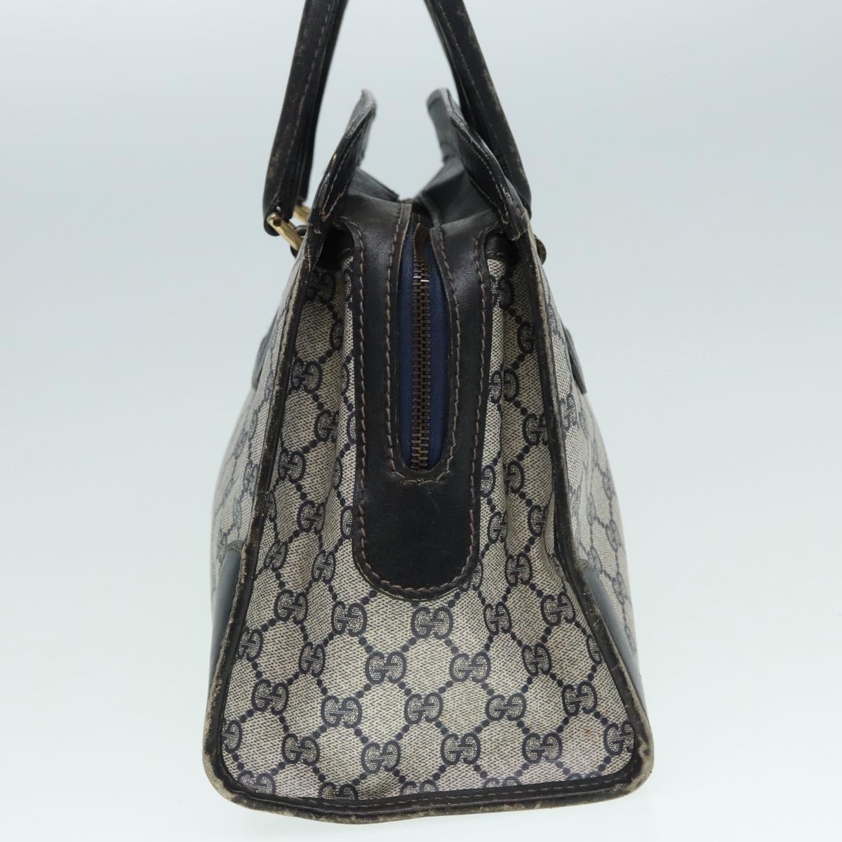 GUCCI GG Supreme Sherry Line Hand Bag PVC Leather Navy Gold 88649