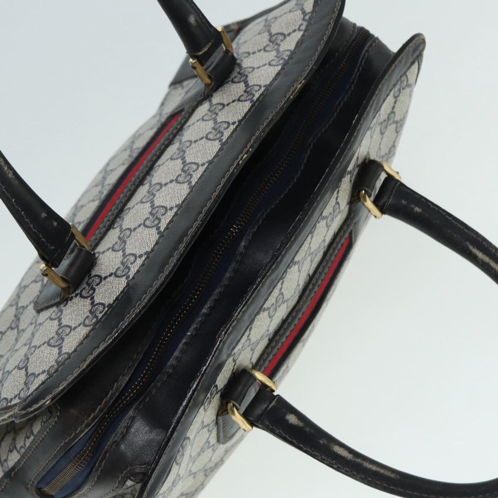 GUCCI GG Supreme Sherry Line Hand Bag PVC Leather Navy Gold 88649