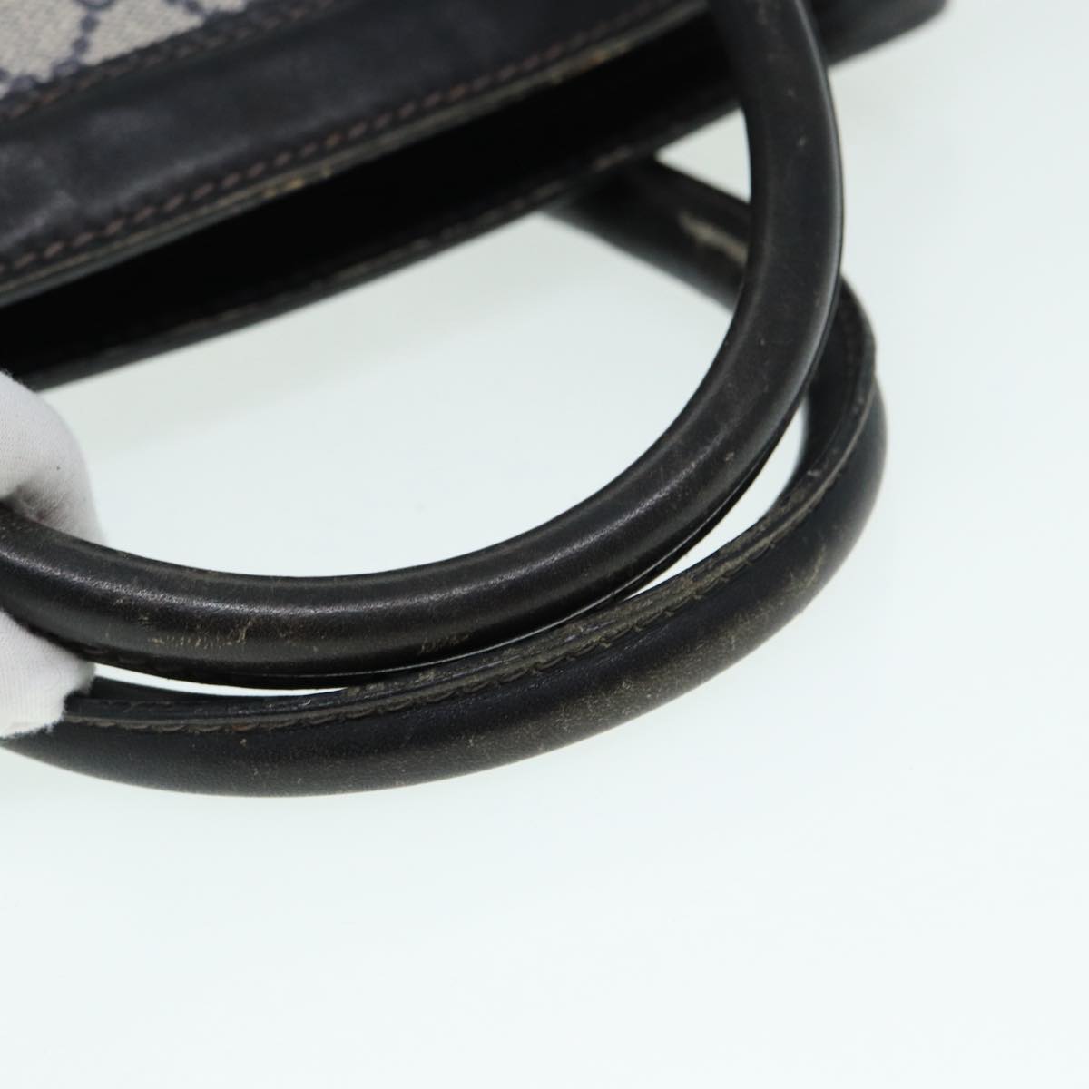 GUCCI GG Supreme Sherry Line Hand Bag PVC Leather Navy Gold 88649