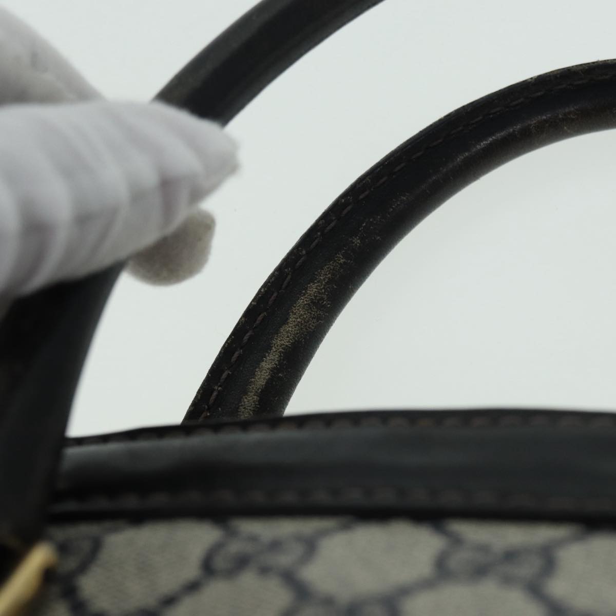 GUCCI GG Supreme Sherry Line Hand Bag PVC Leather Navy Gold 88649