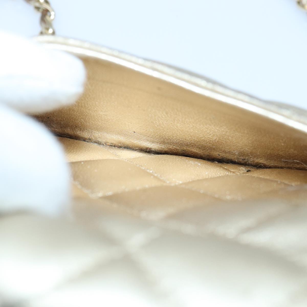CHANEL Matelasse Chain Shoulder Bag Lamb Skin Gold Tone Gold CC 88657