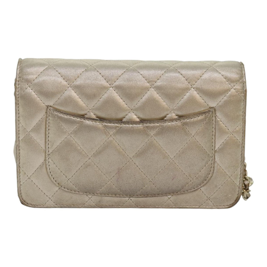 CHANEL Matelasse Chain Shoulder Bag Lamb Skin Gold Tone Gold CC 88657