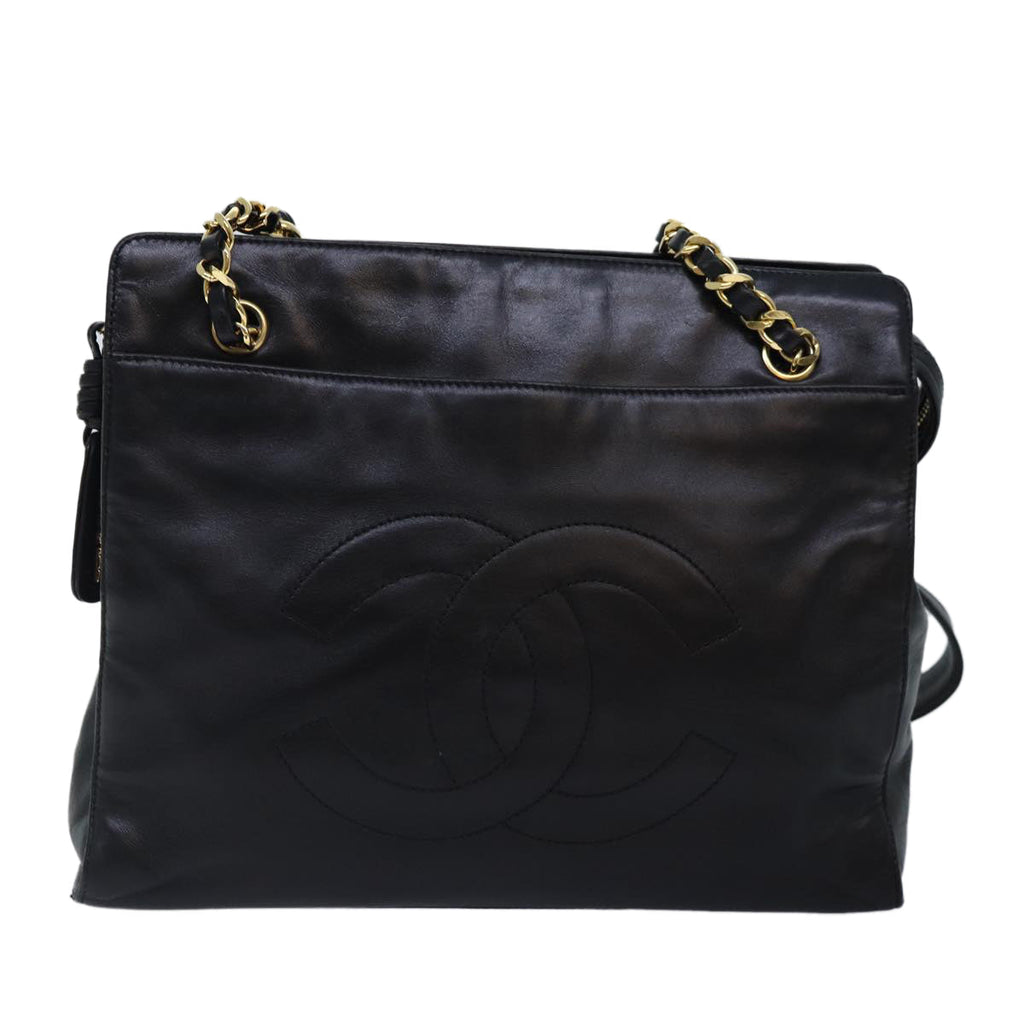 CHANEL Chain Shoulder Bag Leather Black Gold CC 88658A
