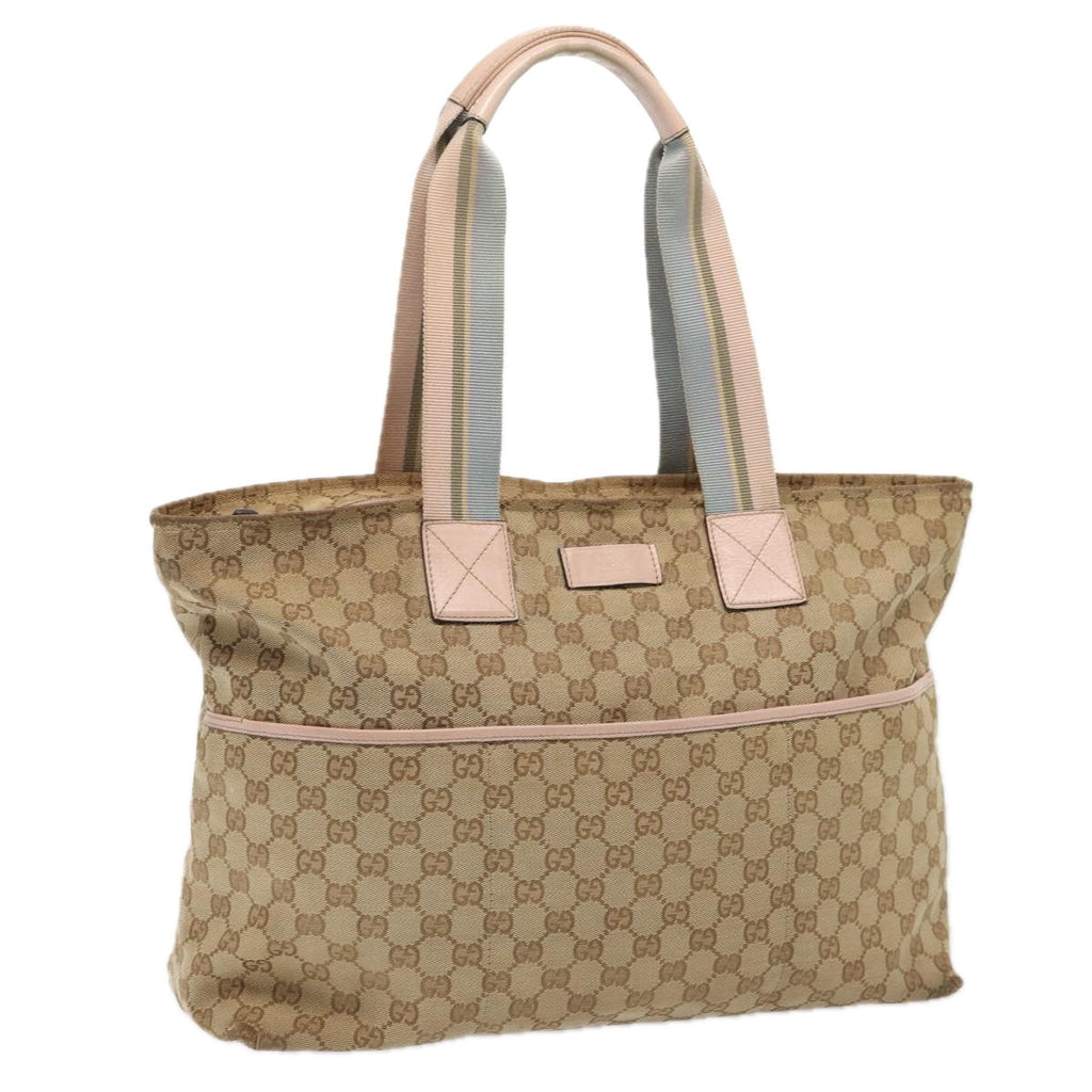 GUCCI GG Canvas Tote Bag Beige Silver 155524 88661