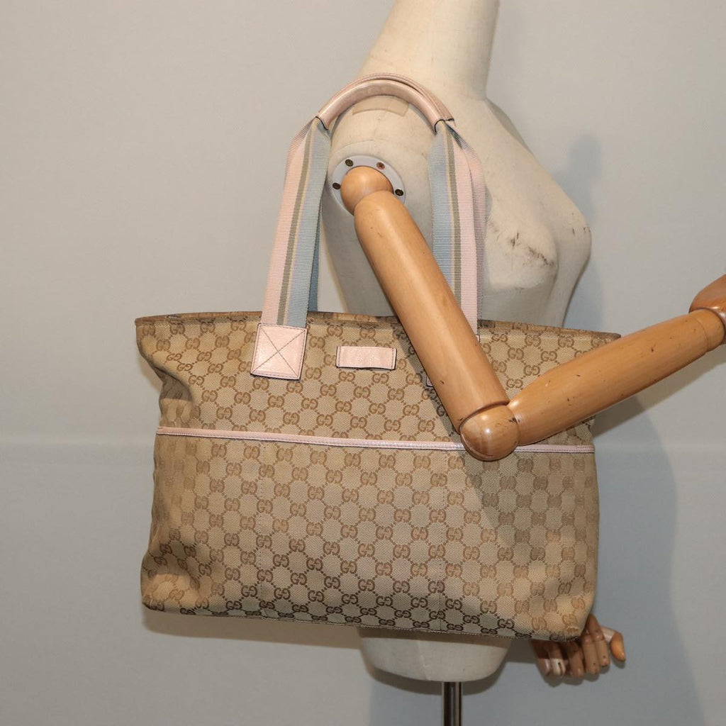 GUCCI GG Canvas Tote Bag Beige Silver 155524 88661