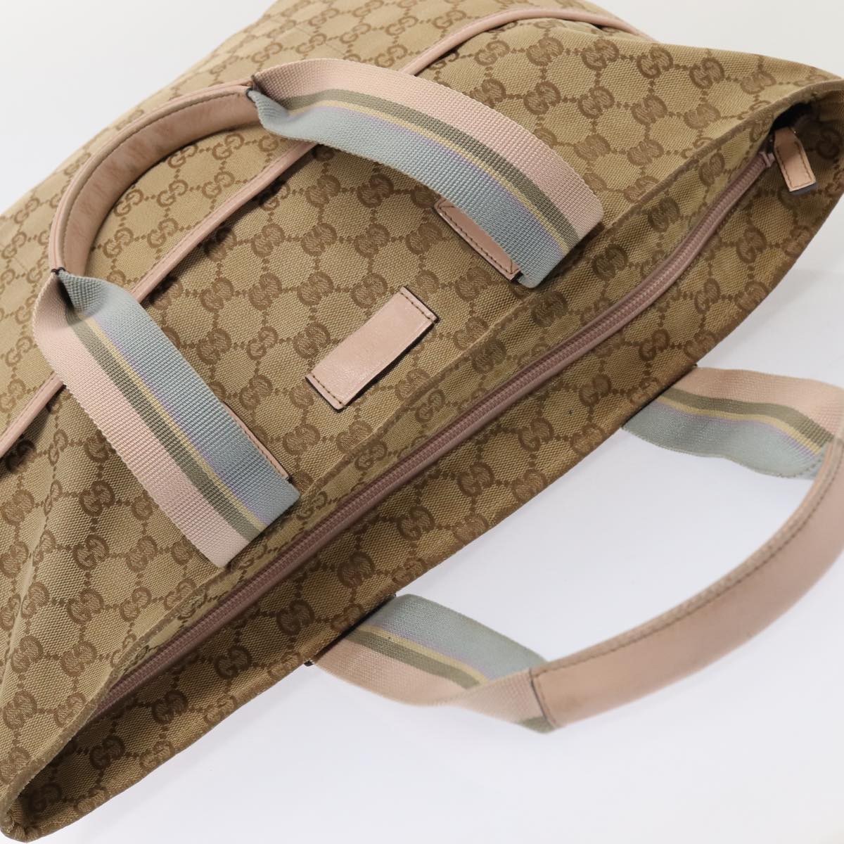 GUCCI GG Canvas Tote Bag Beige Silver 155524 88661