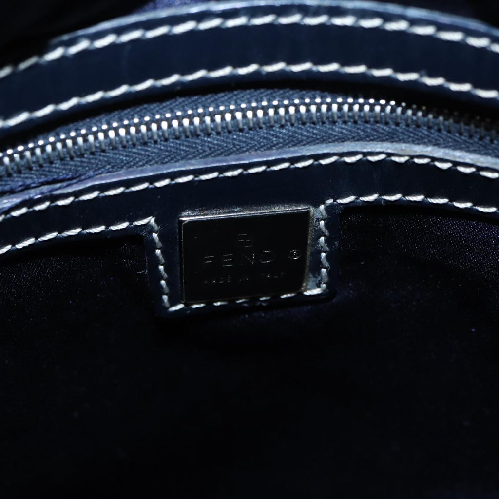 FENDI Zucchino Canvas Shoulder Bag Navy Silver 88663