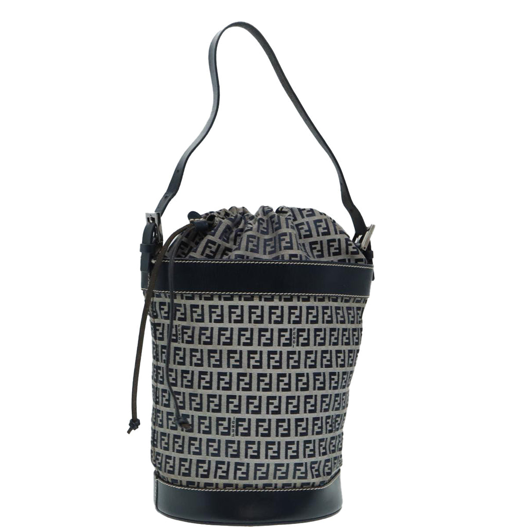 FENDI Zucchino Canvas Shoulder Bag Navy Silver 88663