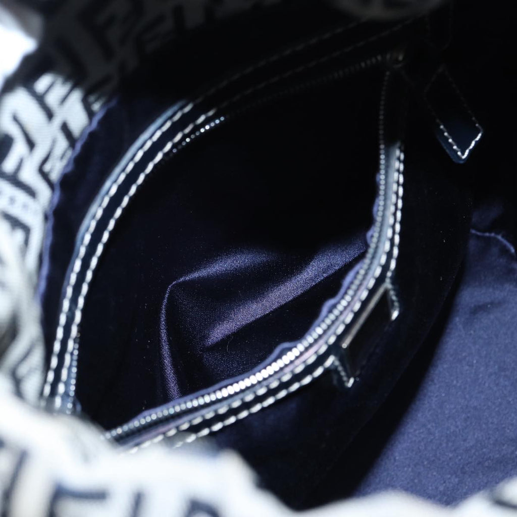 FENDI Zucchino Canvas Shoulder Bag Navy Silver 88663