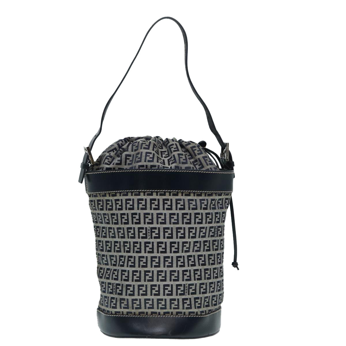 FENDI Zucchino Canvas Shoulder Bag Navy Silver 88663