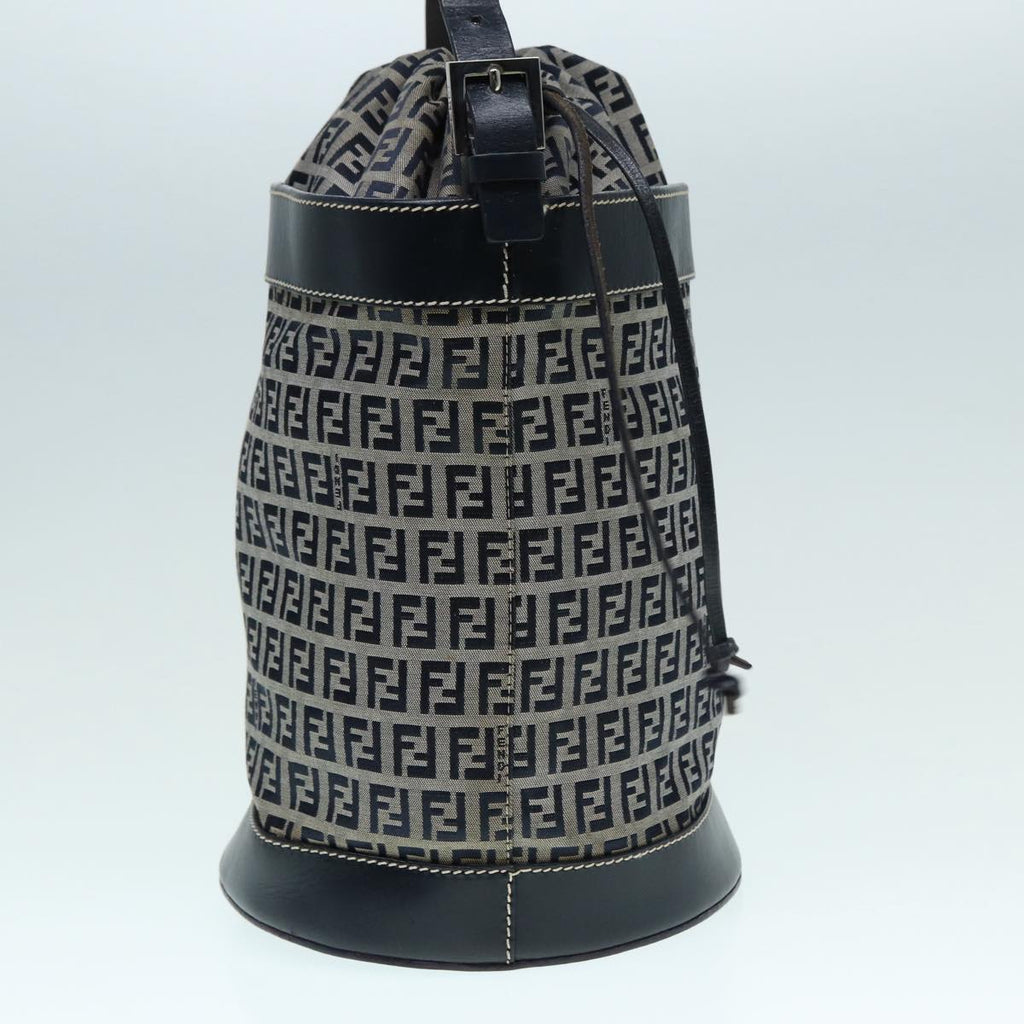 FENDI Zucchino Canvas Shoulder Bag Navy Silver 88663