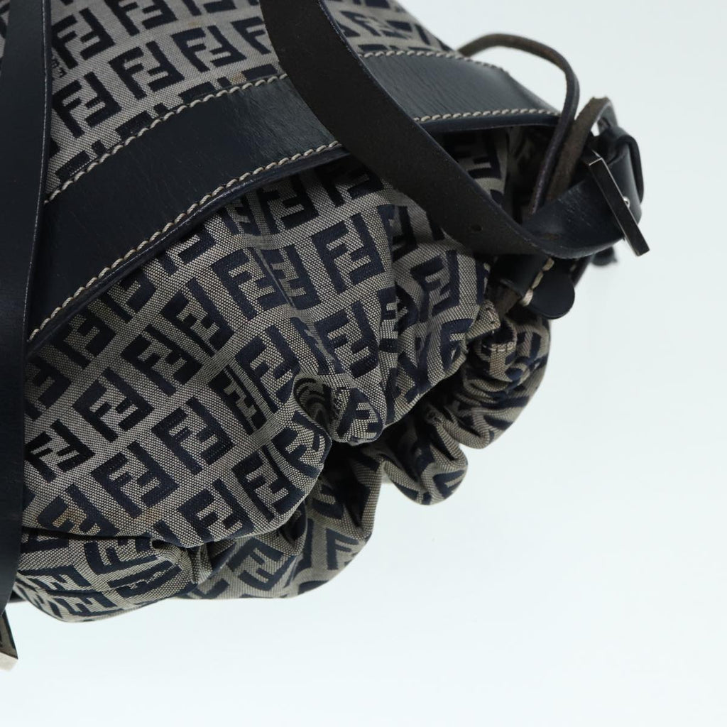 FENDI Zucchino Canvas Shoulder Bag Navy Silver 88663