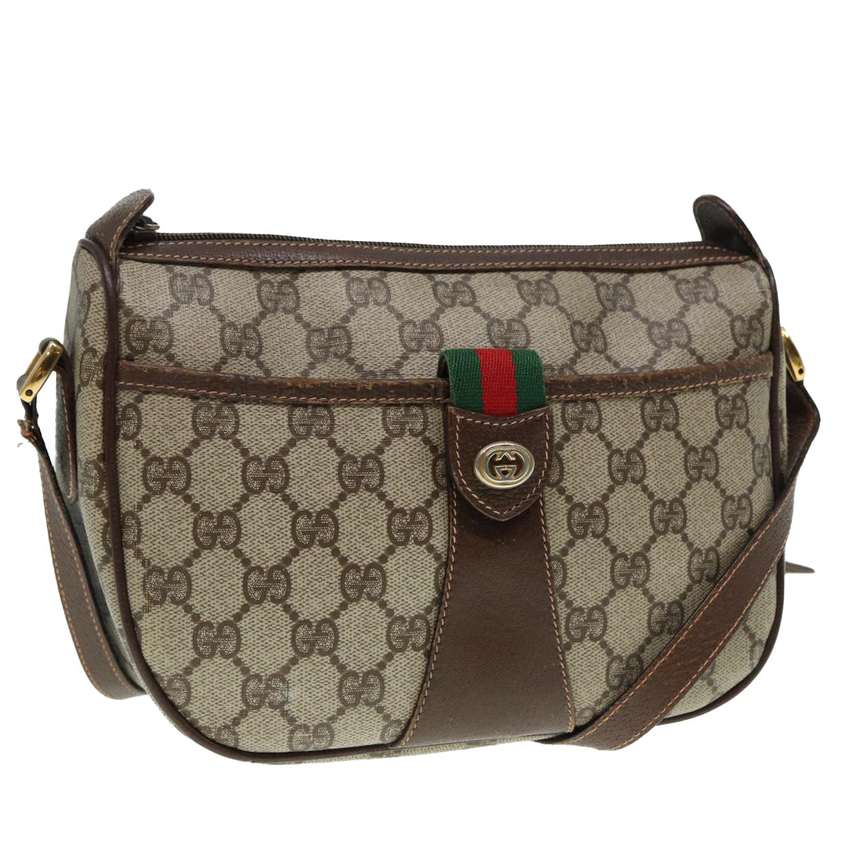 GUCCI GG Supreme Web Sherry Line Shoulder Bag PVC Beige 89 02 032 88669