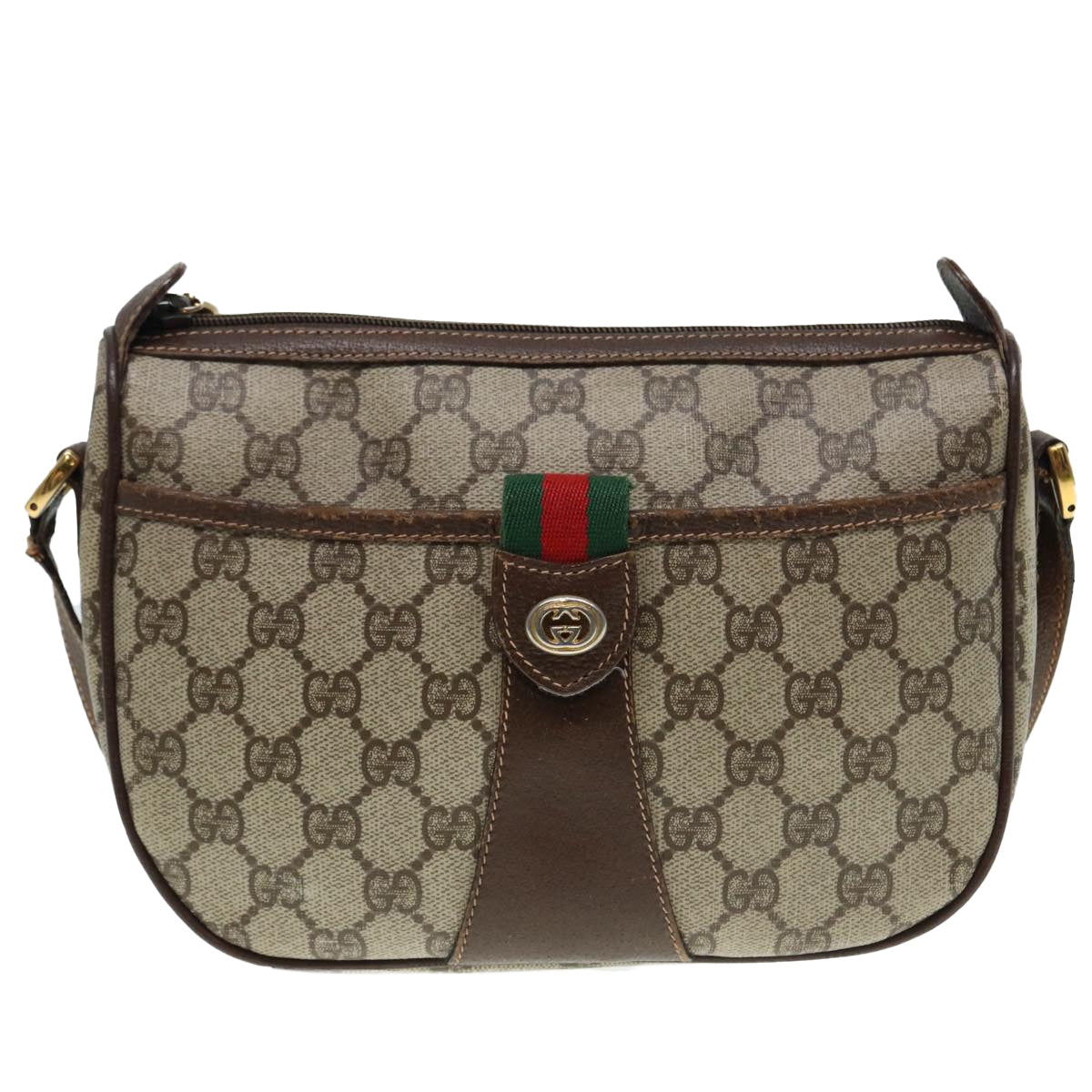 GUCCI GG Supreme Web Sherry Line Shoulder Bag PVC Beige 89 02 032 88669