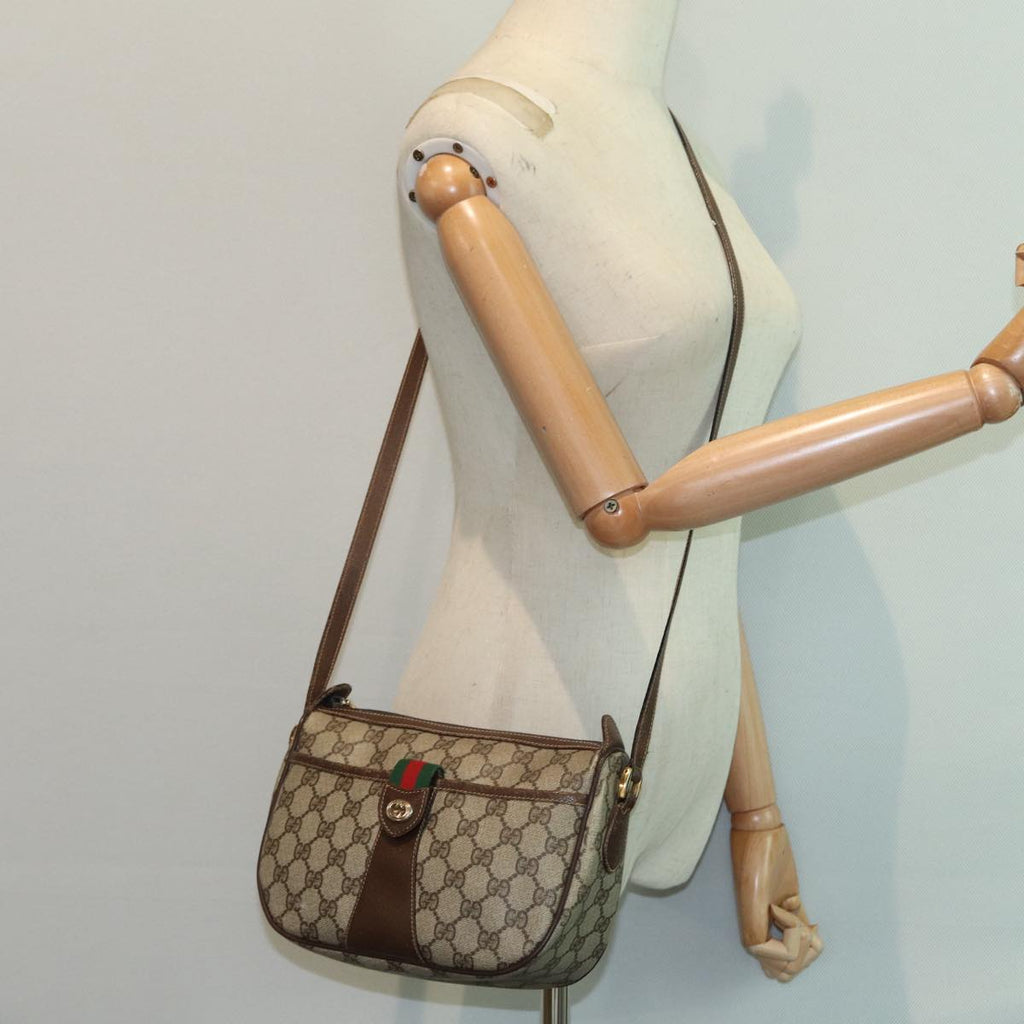 GUCCI GG Supreme Web Sherry Line Shoulder Bag PVC Beige 89 02 032 88669