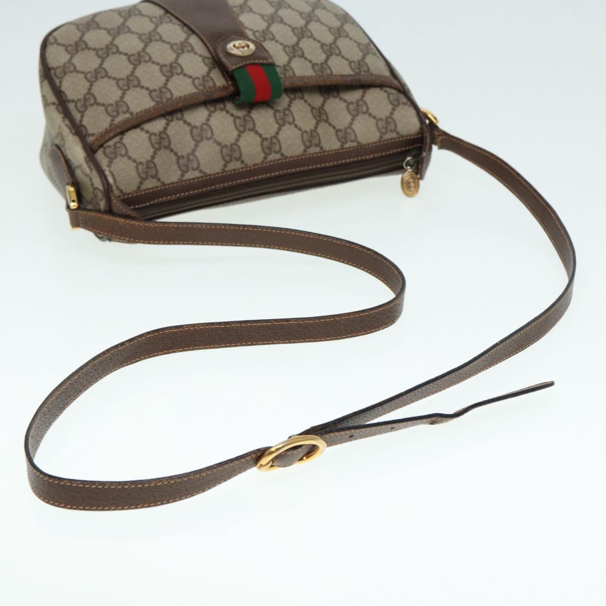 GUCCI GG Supreme Web Sherry Line Shoulder Bag PVC Beige 89 02 032 88669