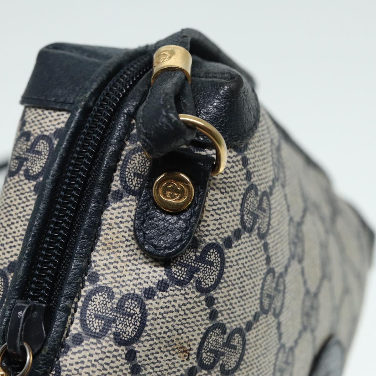 GUCCI GG Supreme Shoulder Bag PVC Leather Navy Gold 007 58 0093 88691