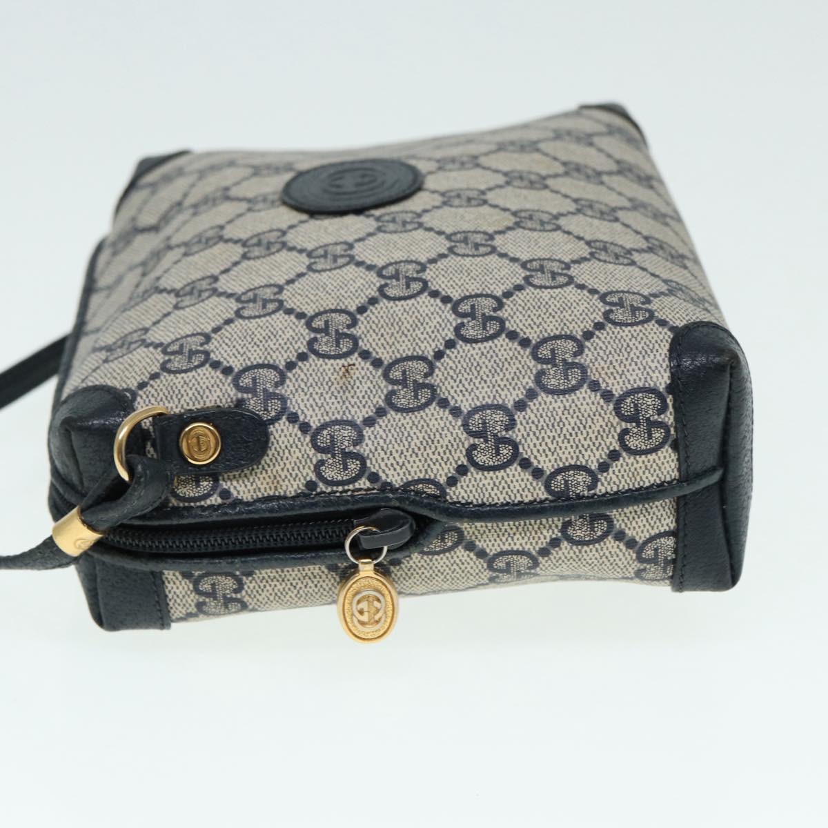 GUCCI GG Supreme Shoulder Bag PVC Leather Navy Gold 007 58 0093 88691