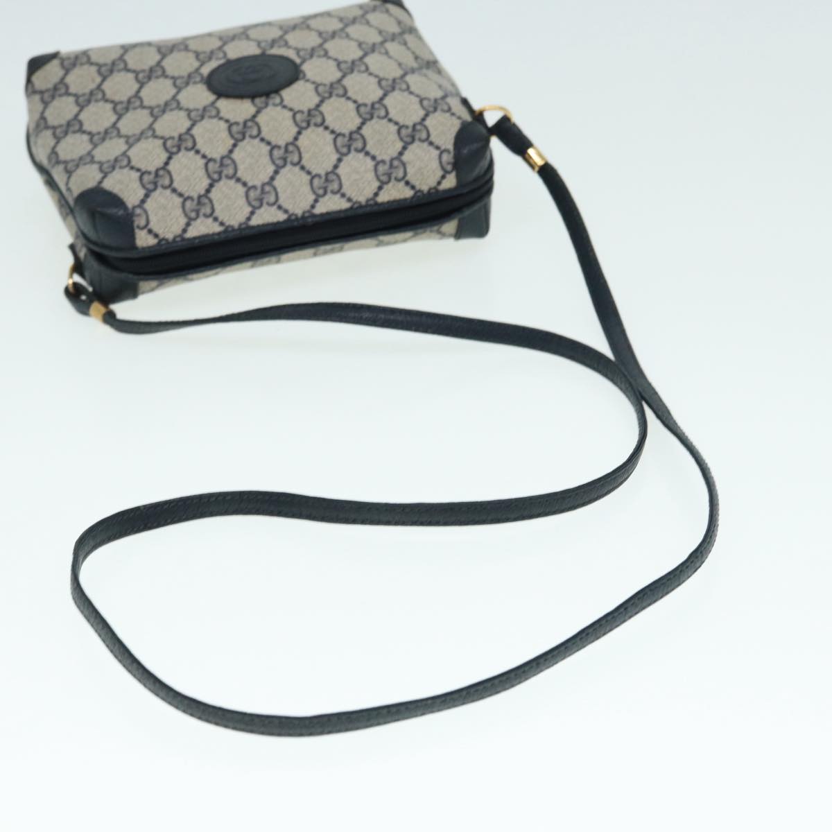 GUCCI GG Supreme Shoulder Bag PVC Leather Navy Gold 007 58 0093 88691