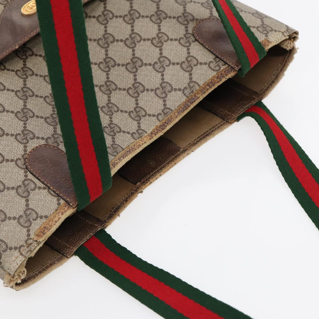 GUCCI GG Supreme Web Sherry Line Tote Bag PVC Beige Gold 39 02 003 88693