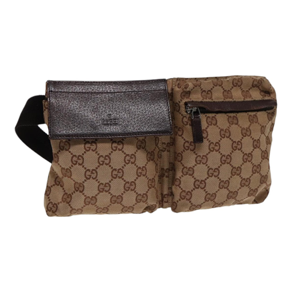 GUCCI GG Canvas Waist bag Beige Brown Silver 28566 88696