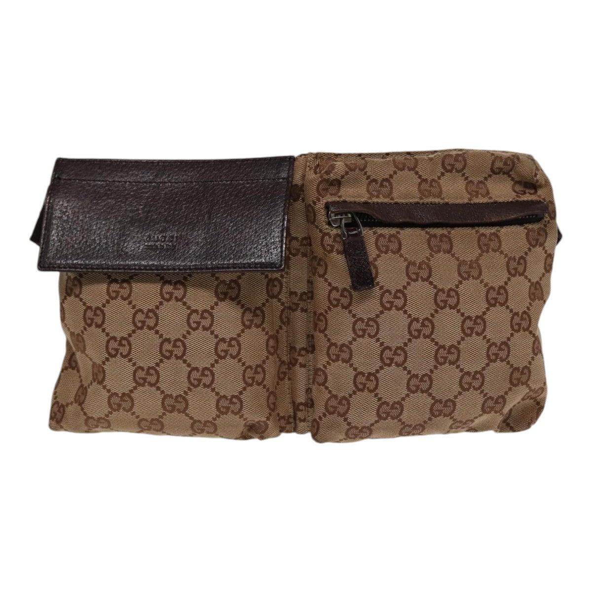 GUCCI GG Canvas Waist bag Beige Brown Silver 28566 88696