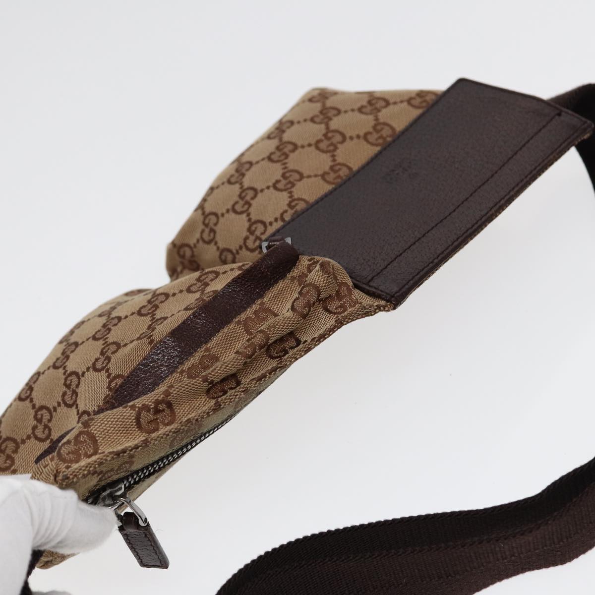 GUCCI GG Canvas Waist bag Beige Brown Silver 28566 88696