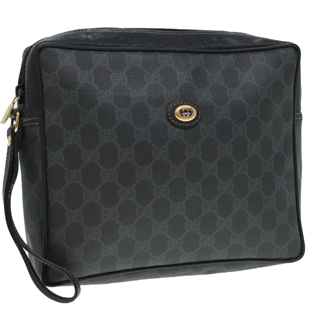 GUCCI GG Supreme Clutch Bag PVC Black Gold 156 01 053 88718
