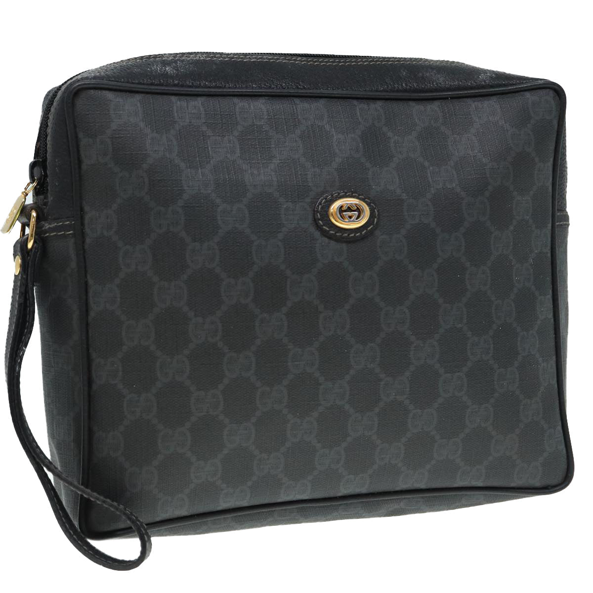 GUCCI GG Supreme Clutch Bag PVC Black Gold 156 01 053 88718