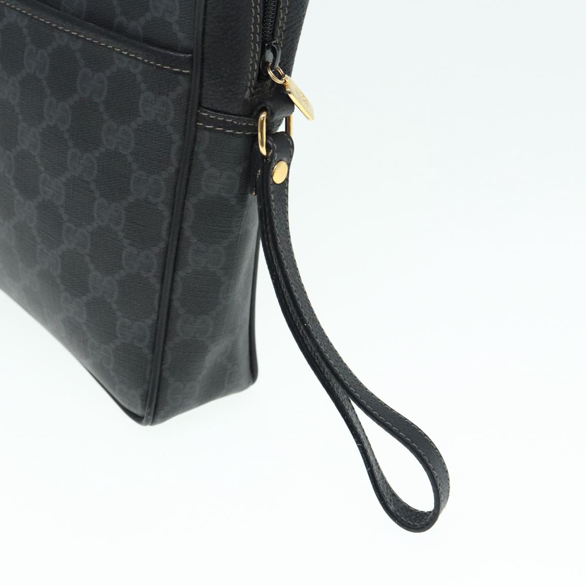 GUCCI GG Supreme Clutch Bag PVC Black Gold 156 01 053 88718