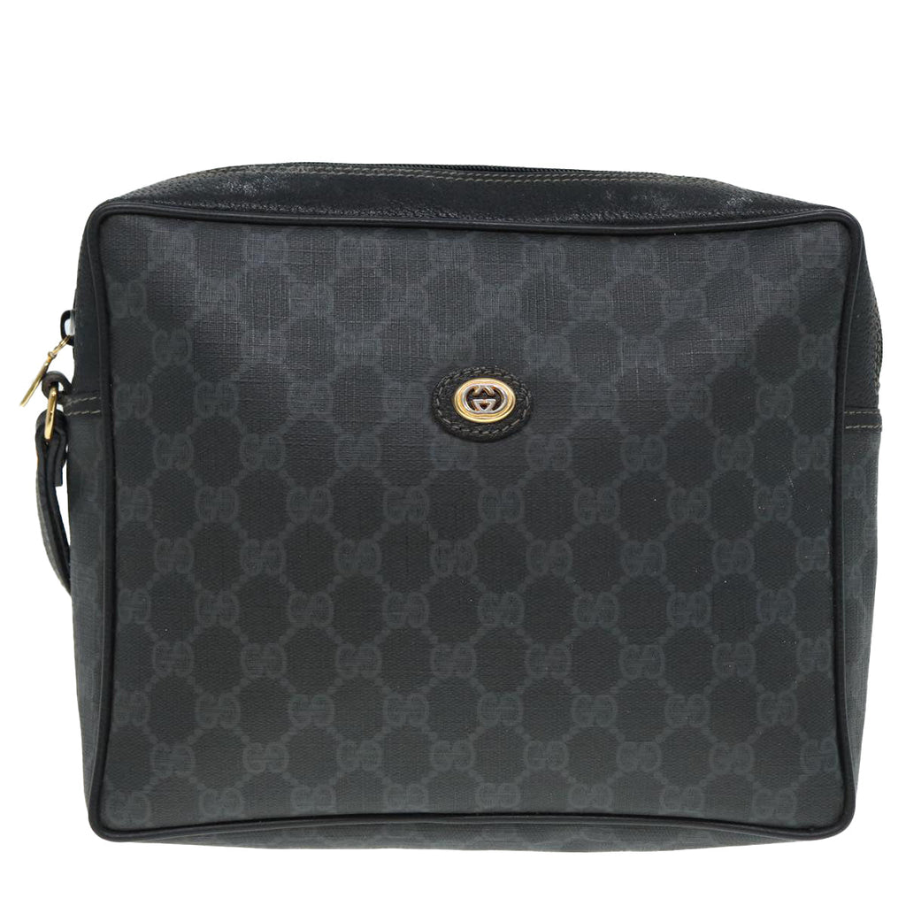 GUCCI GG Supreme Clutch Bag PVC Black Gold 156 01 053 88718