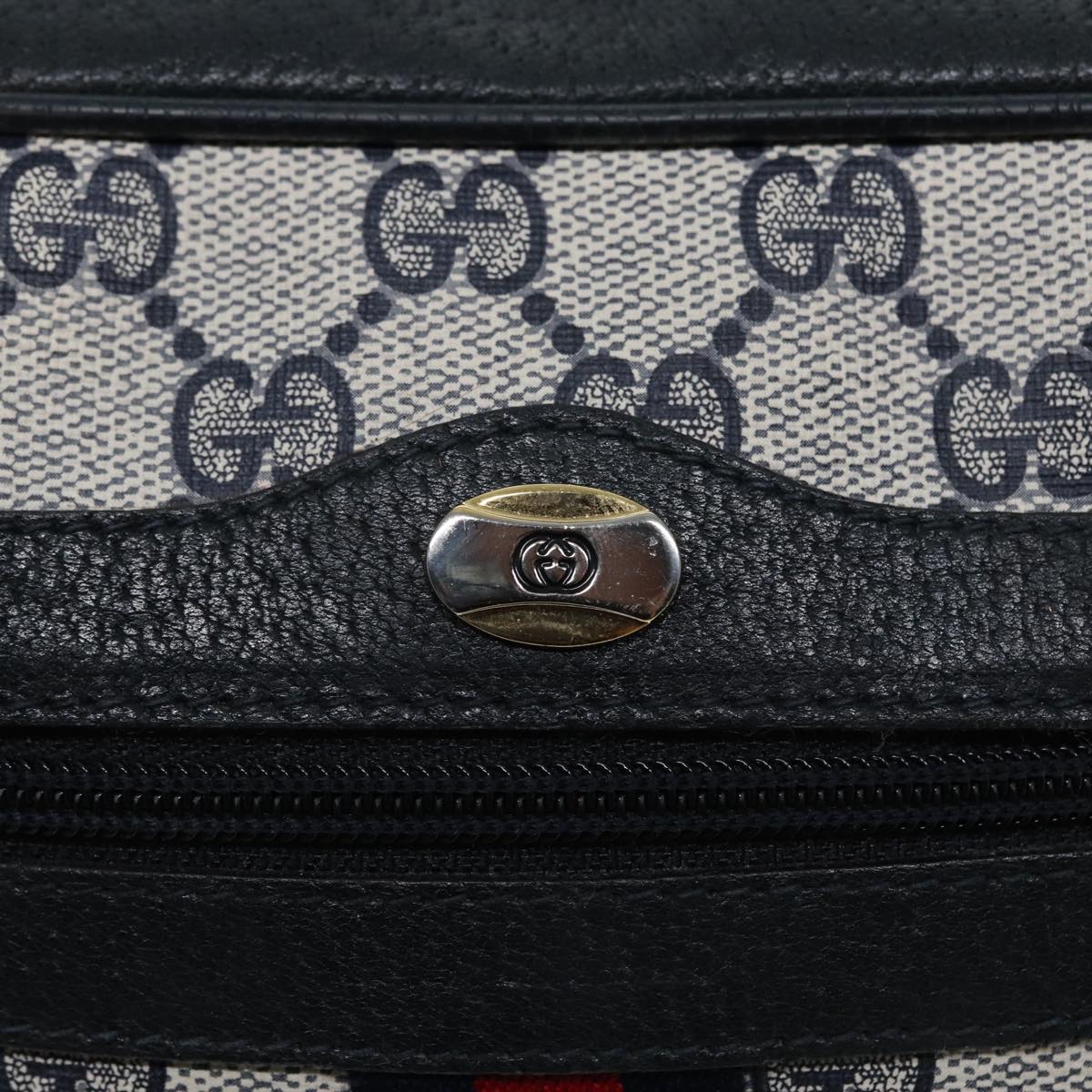 GUCCI GG Supreme Sherry Line Shoulder Bag PVC Navy Gold Red 98 02 004 88732