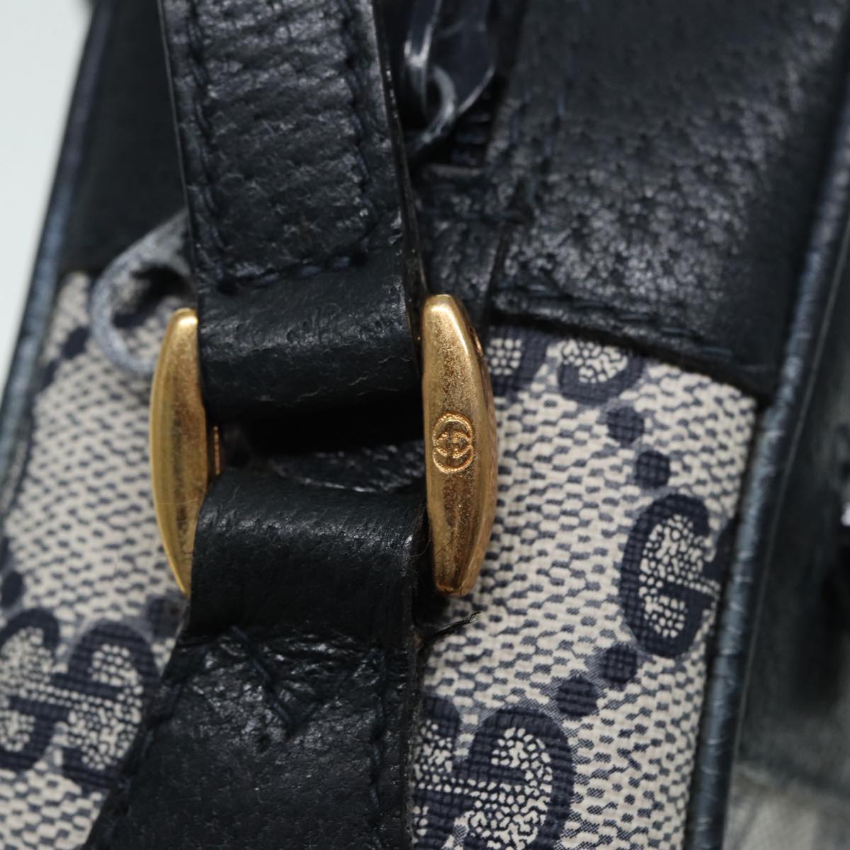 GUCCI GG Supreme Sherry Line Shoulder Bag PVC Navy Gold Red 98 02 004 88732