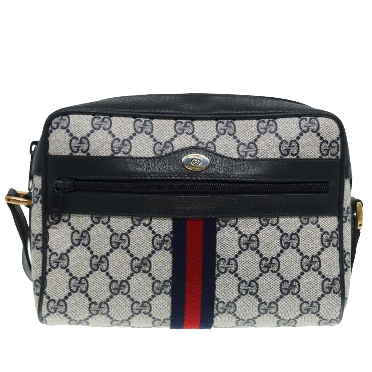 GUCCI GG Supreme Sherry Line Shoulder Bag PVC Navy Gold Red 98 02 004 88732