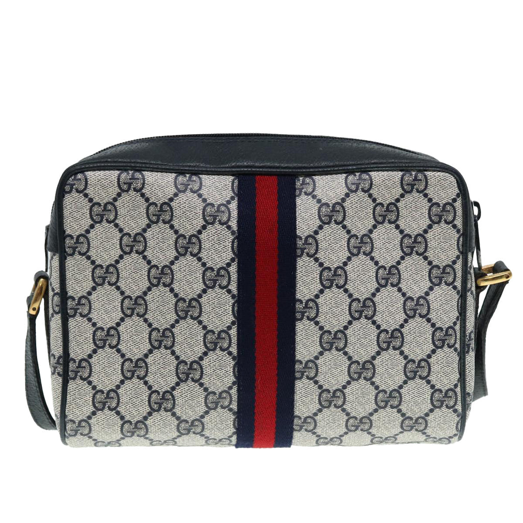 GUCCI GG Supreme Sherry Line Shoulder Bag PVC Navy Gold Red 98 02 004 88732