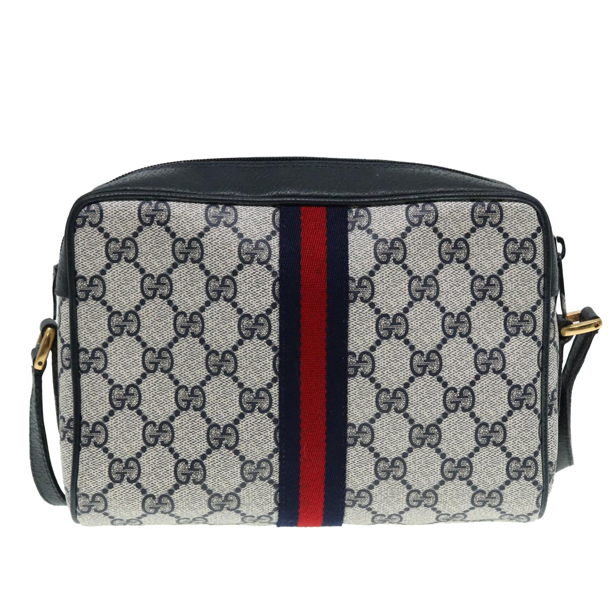 GUCCI GG Supreme Sherry Line Shoulder Bag PVC Navy Gold Red 98 02 004 88732