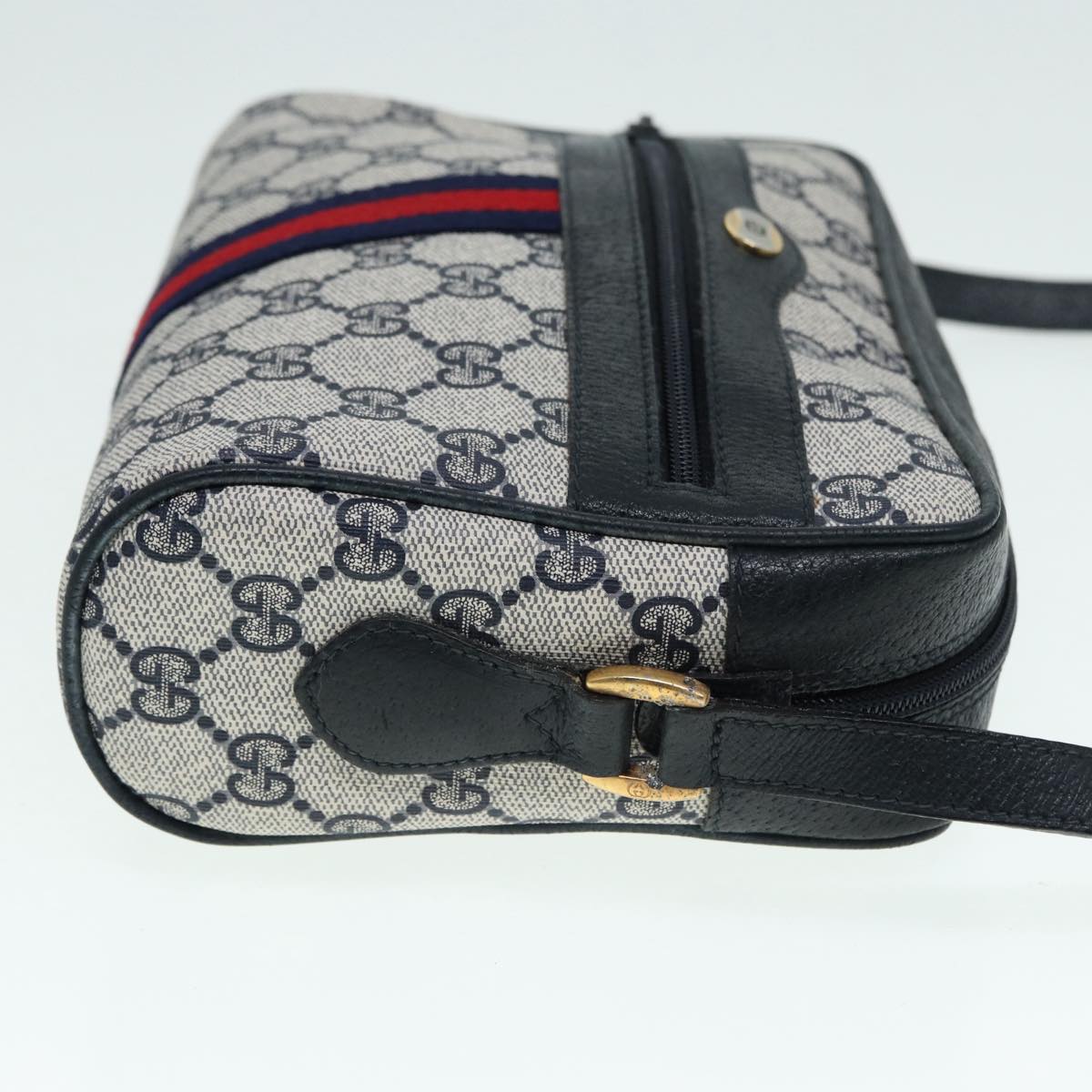 GUCCI GG Supreme Sherry Line Shoulder Bag PVC Navy Gold Red 98 02 004 88732