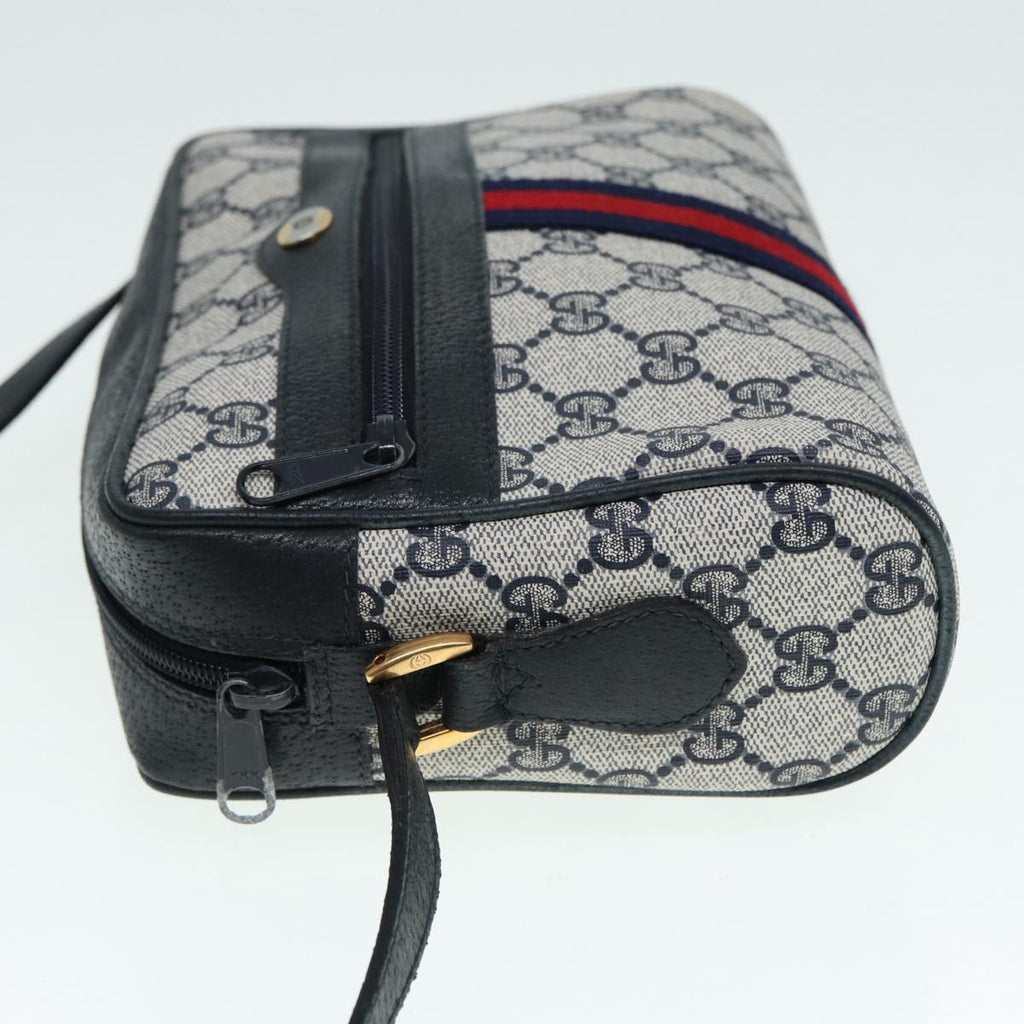 GUCCI GG Supreme Sherry Line Shoulder Bag PVC Navy Gold Red 98 02 004 88732