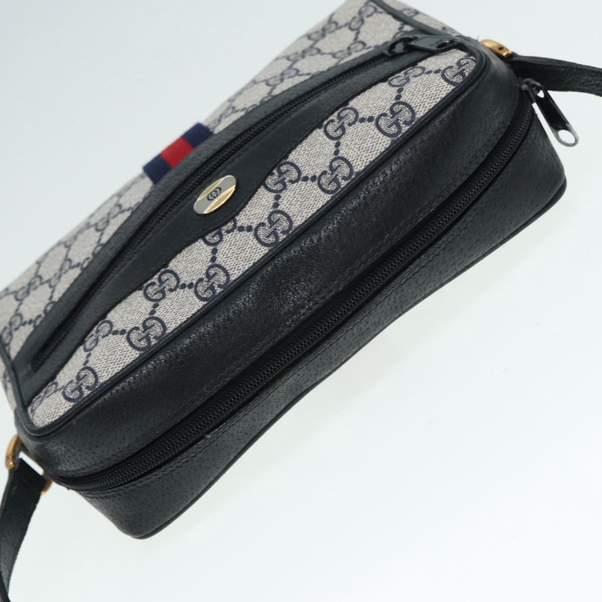 GUCCI GG Supreme Sherry Line Shoulder Bag PVC Navy Gold Red 98 02 004 88732