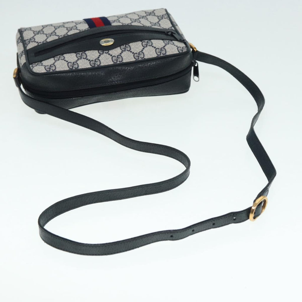 GUCCI GG Supreme Sherry Line Shoulder Bag PVC Navy Gold Red 98 02 004 88732