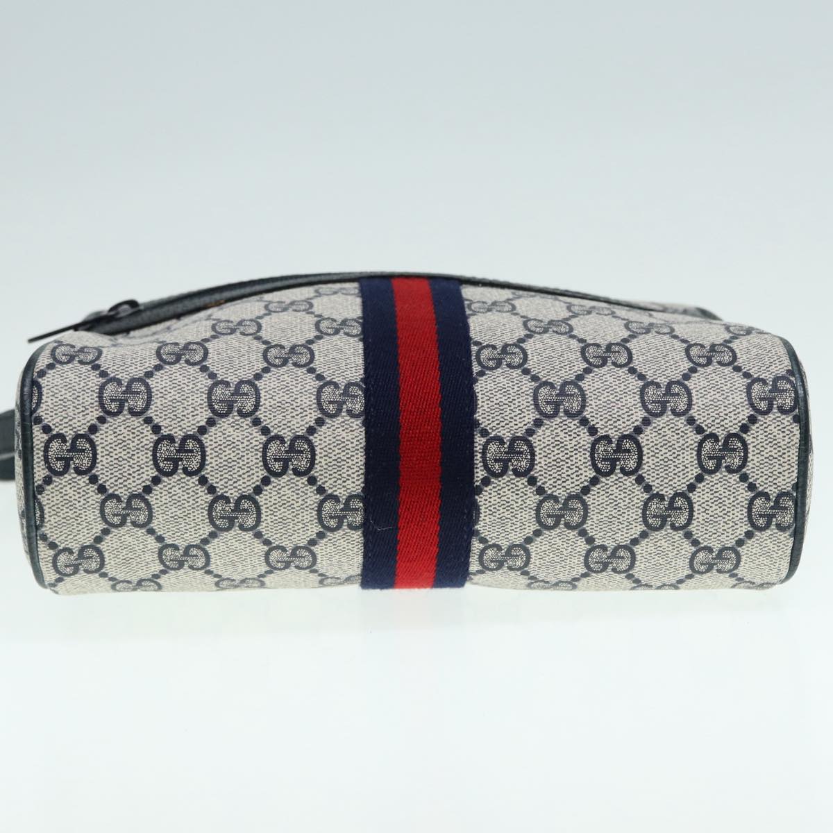 GUCCI GG Supreme Sherry Line Shoulder Bag PVC Navy Gold Red 98 02 004 88732